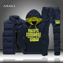 Пэчворк с капюшоном толстый мужской спортивный костюм набор верхняя одежда осень зима Толстовка Тонкий 2 шт. спортивный костюм мужской фитнес-набор