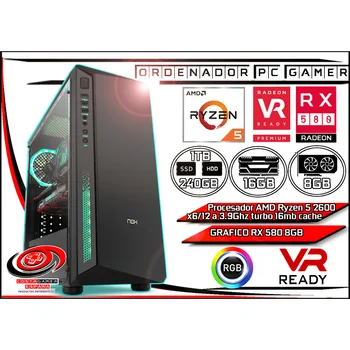 

Pc Gamer AMD RYZEN 5 2600x6/12 3.90Ghz Ref Liq R hard gb 16 hard gb Ram 240 SSD 1TB Graphic Art RX 580 8 hard gb-GTX 1650 4 hard gb-rtx 2060 6 hard gb