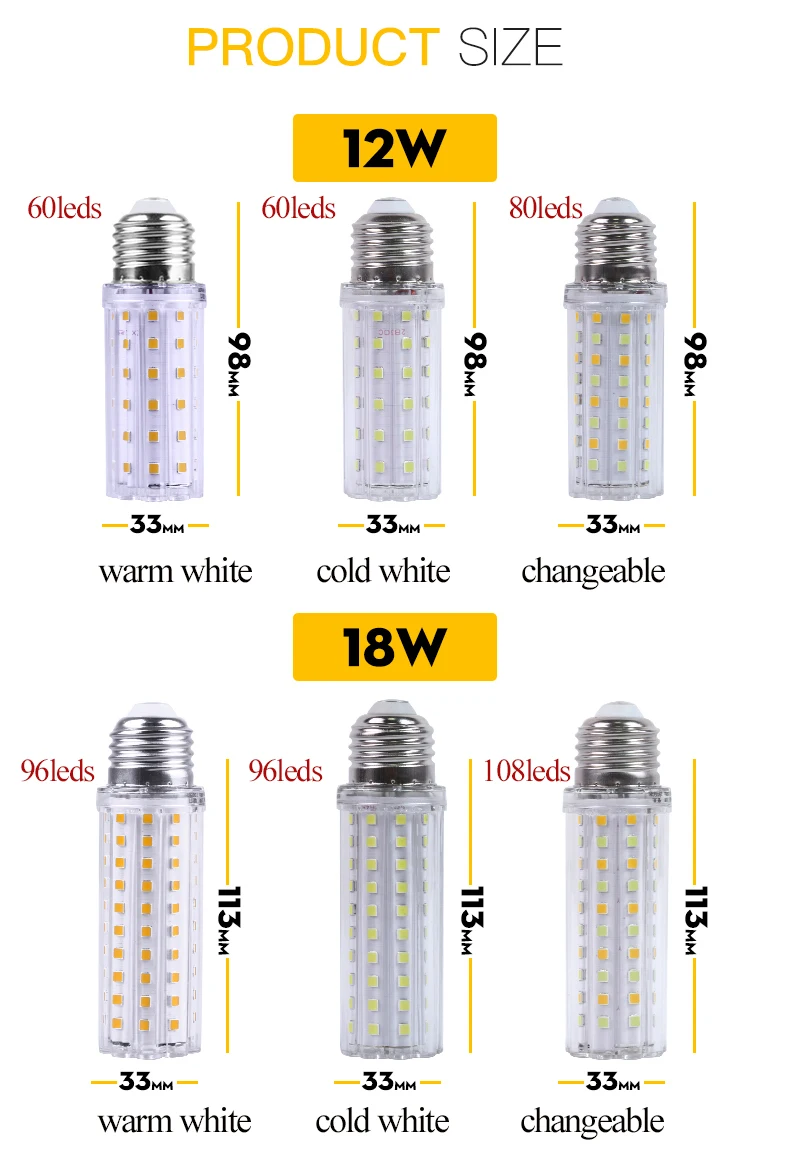 С регулируемой яркостью E14 светодиодные лампы E27 12 Вт, 18 Вт, 60/96/100 светодиодные лампы «Кукуруза» лампочка энергосберегающая лампа 220 В ампулы светодиодные лампы для дома украшения