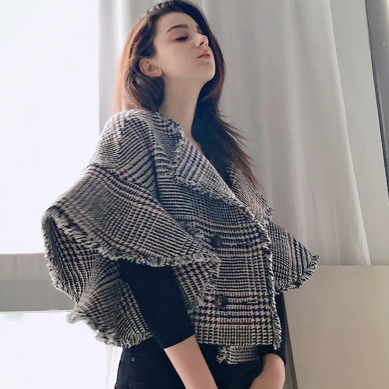 awesome  Dabuwawa Elegant Office Lady Frayed Plaid Jacket Coat Women Fall Casual Female Jackets Coats Outerw