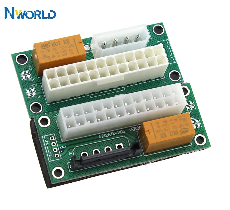 Dual PSU Adapter ATX 24Pin to 4Pin / SATA Molex Power Supply Sync Starter Card Extension Cable ADD2PSU for Bitcoin Mining Miner