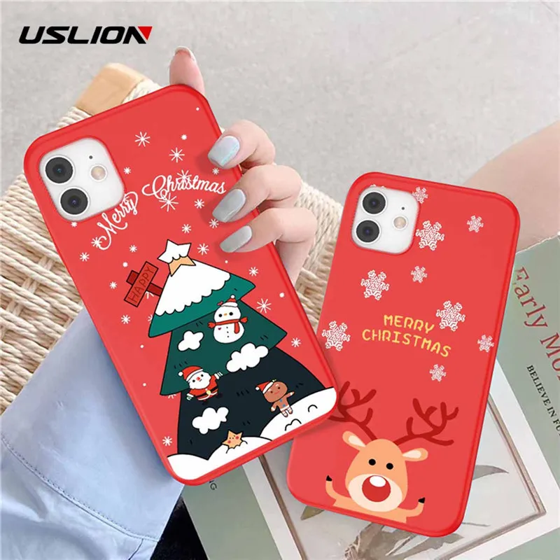 Рождественский чехол USLION с рисунком оленя для iPhone 11 Pro XS Max XR X мягкий силиконовый