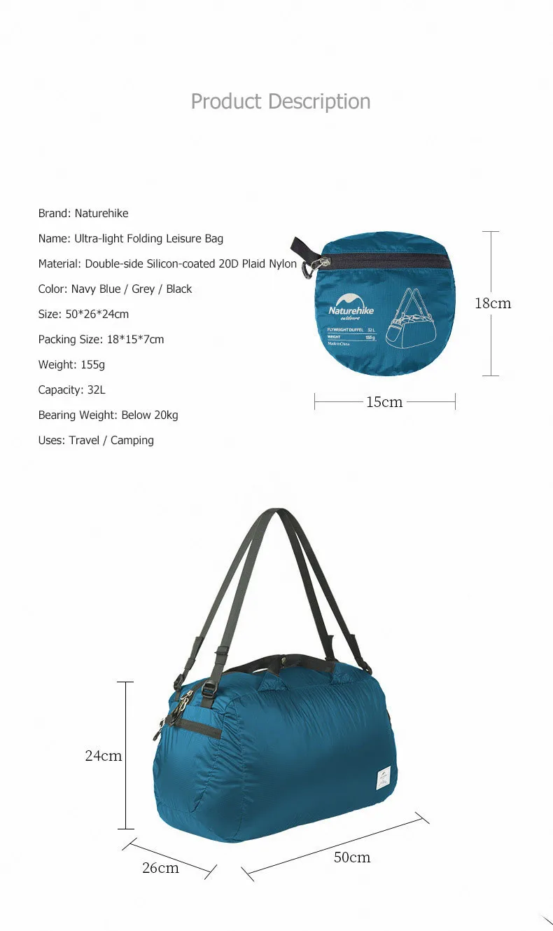 Naturehike спортивная сумка 32L Складная Водонепроницаемая унисекс Сверхлегкая сумка для досуга Дорожная сумка на плечо NH19SN005