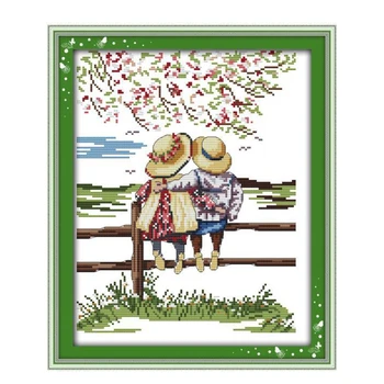 

DIY Hand Knitting Count Cross Stitch Set Embroidery Set 11CT couple to see the landscape pattern cross stitch 36 * 43 cm home de
