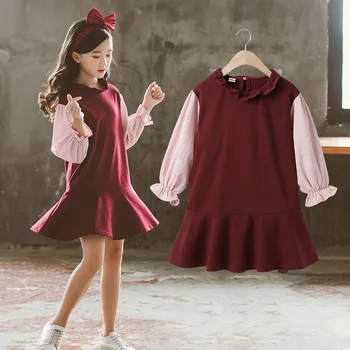 

Kids Dresses for Girls 2019 New Korean Frilled Neckline Elegant Princess Dress Children Fake Two-piece Cotton Dress 4-12 Years