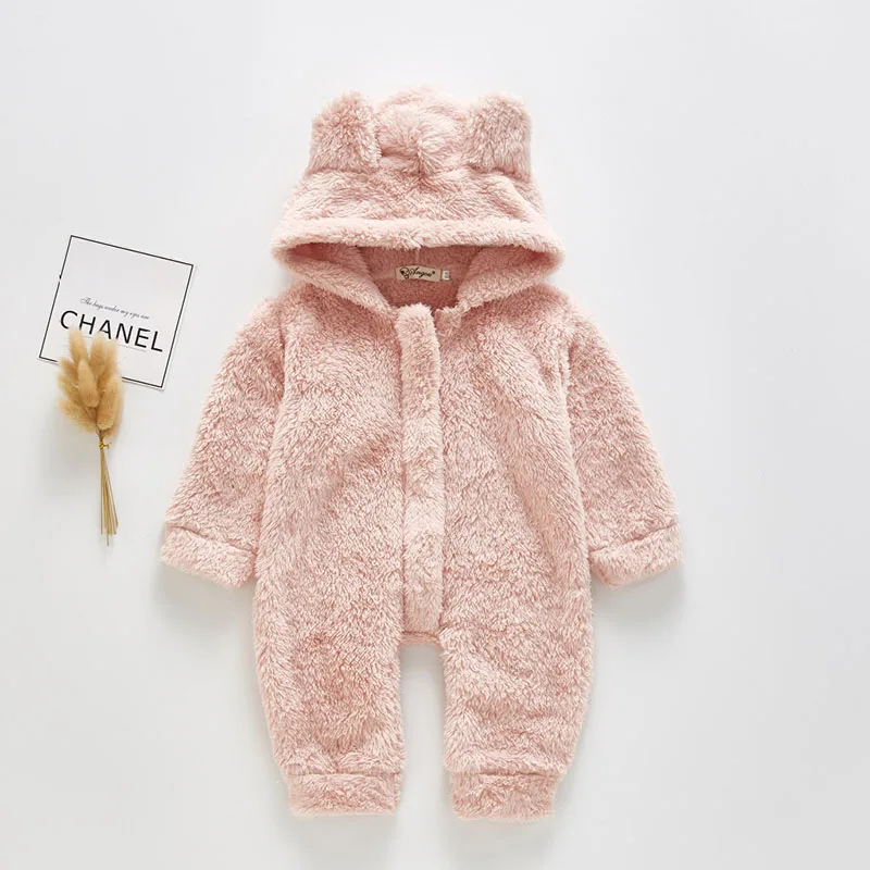 Newborn Baby Romper Girls Boys Winter Cartoon Bear Plush Jumpsuit Cotton Keep Warm Go Out Romper Baby Clothes