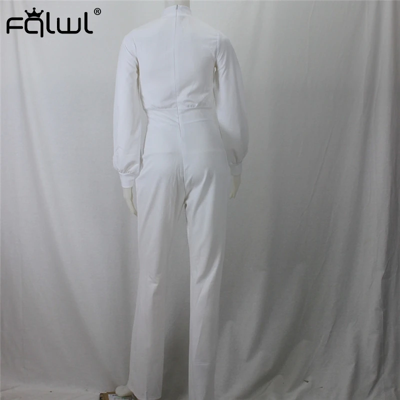 Casual Wide Leg Summer Bodycon Jumpsuit for Women - Overalls with Long Sleeve, White and Black Skinny Rompers - Female's Jumpsuit image 6