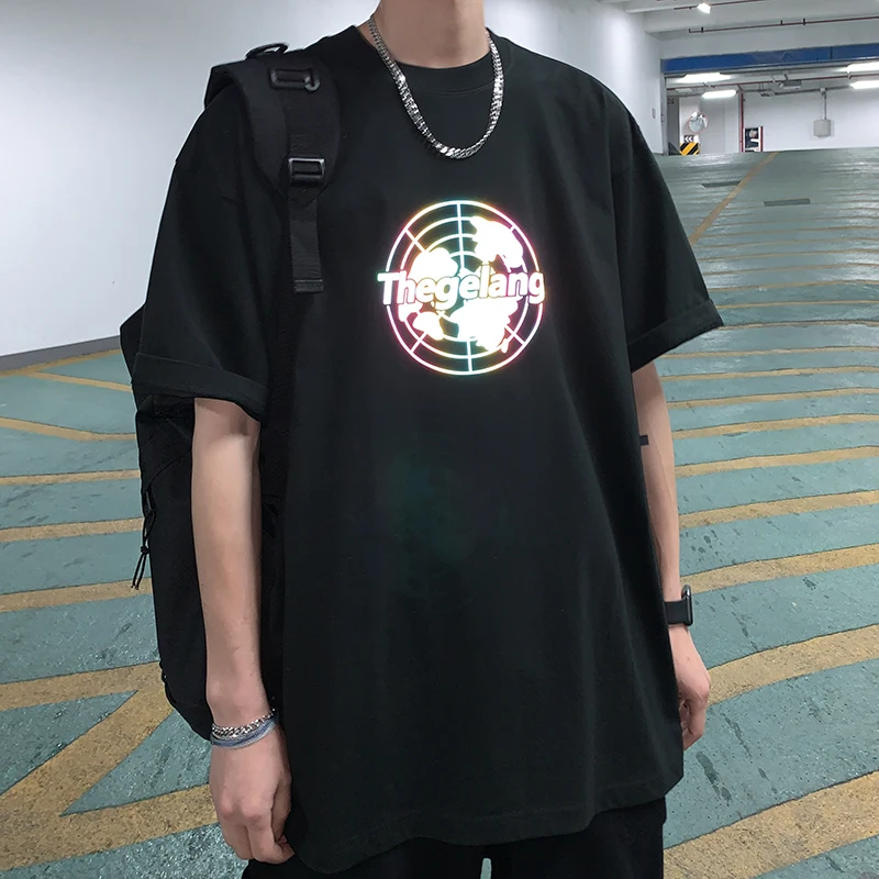 

Reflective Printed T Shirts Mens Summer Tops Earth Graphic T Shirt for Men Simple Pullover Couple Clothing Harajuku Hip Hop Tees