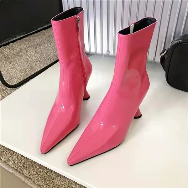 2021 Autumn Winter Patent leather Women Boots Comfortable Cup heeled Ankle boots Fashion High heels Chelsea Short Boots Shoes 