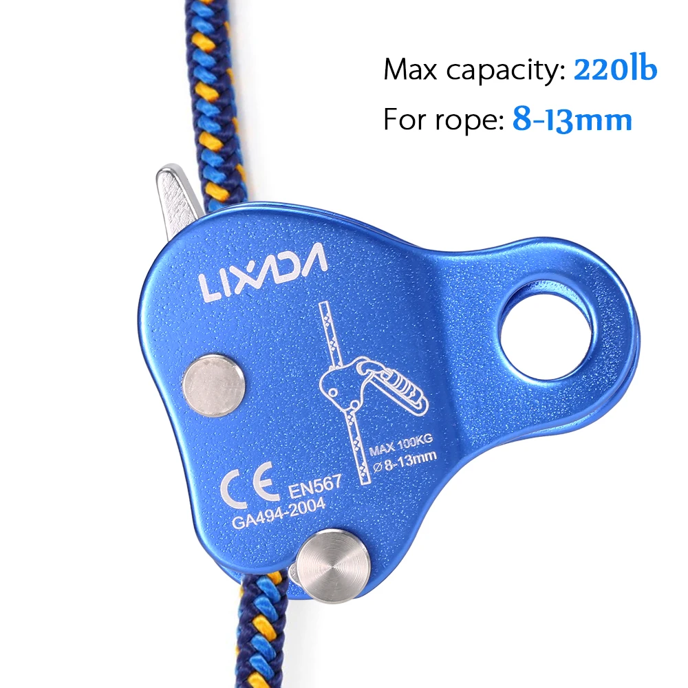 

New 220LB Climbing Belay Device Protective Climbing Ascender Rope Grip Outdoor Climbing Rigging 8-13MM Rope Climbing Equipment