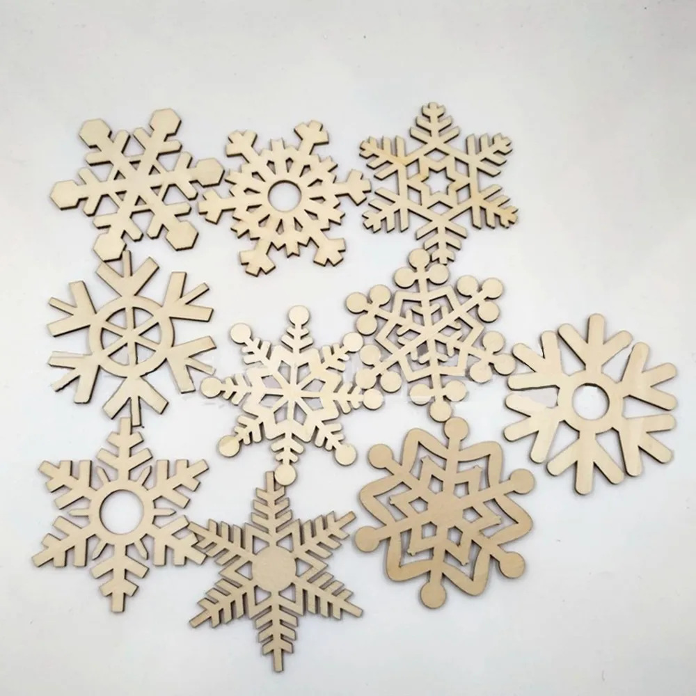10pcs 10 шт. Деревянные 3D поделки Рождественские елки кулон Рождество снежинка фишки фестиваль для домашнего декора - Цвет: 10pcs