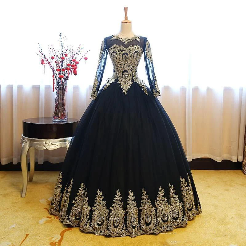 Vestido de Novia бальное платье Бальные платья Золотое кружево милые 16 платья сексуальные прозрачные шеи с длинным рукавом vestidos de 15 avienos