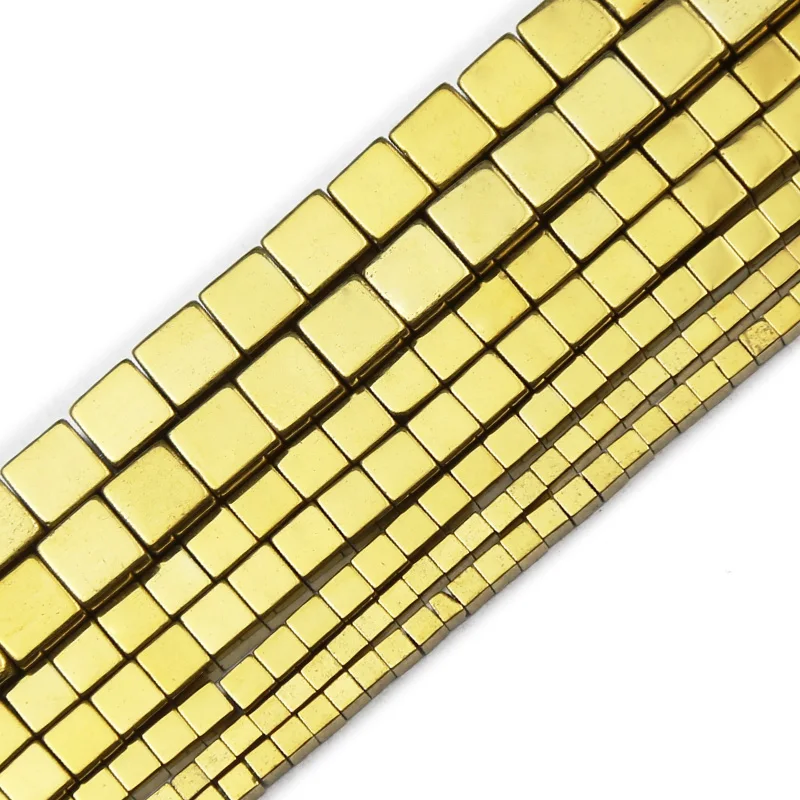 JHNBY 2/3/4/6MM Gold Square Shape Hematite Natural Stone Spacers Loose Beads For Jewelry Making Diy Pendant Bracelet Accessories | Украшения