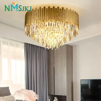 

Modern Crystal Ceiling Lights For Ceiling Luxury Golden Led Cristal Luster AC110-240V Round Living Room Crystal Lamp