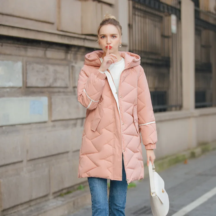 

Winter Cotton Dress Women's 2019 New Style Korean-style Mid-length Thick Students Slim Fit Embroidered Sequin Deer Cotton-padded