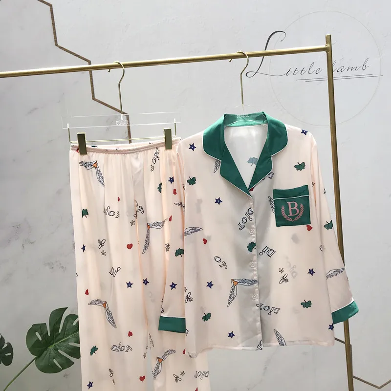 

Pajamas Women's Spring And Autumn Long-Sleeved Trousers Two-Piece Fashion Thin Lapel Home Service