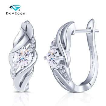 

DovEggs Sterling Solid S925 Silver Moissanite Hoop Earrings for Women Center 5mm Round GH Colorless Moissanite with Accents