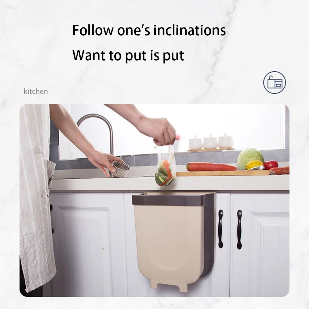 Kitchen Cabinet Door Hanging Trash Garbage Bin Can Folding Waste Bins Kitchen Hanging Collapsible Dry Wet Separation Trash Can