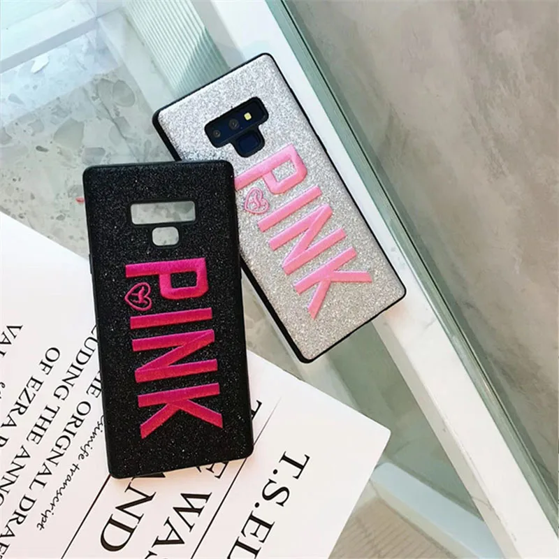 Shining Glitter Embroidery PINK Phone Case For Samsung Note 9 8  S10  S9 S8 Anti-fall Cover