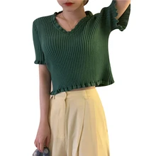 2020 Spring Summer Sweater Women Simple And Stylish V-neck Wavy Edge Short Slim Knit Sweater Ladies solid Pullovers Apr27 Sweaters 2020 Spring Summer Sweater Women Simple And Stylish V-neck Wavy Edge Short Slim Knit Sweater Ladies solid Pullovers Apr27 Sweaters