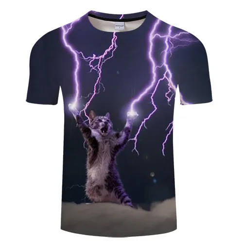 Cat&Lightning 3D Print t shirt Men Women tshirts Summer Casual Short Sleeve O-neck Tops&Tees Camisetas Drop Ship ZOOTOP BEAR