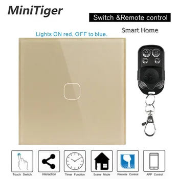 

Esooli EU standard 1 2 3 Gang 1 Way Smart Home Touch Switch Wall Light Gold Touch Screen Switch Crystal Glass Panel with remote