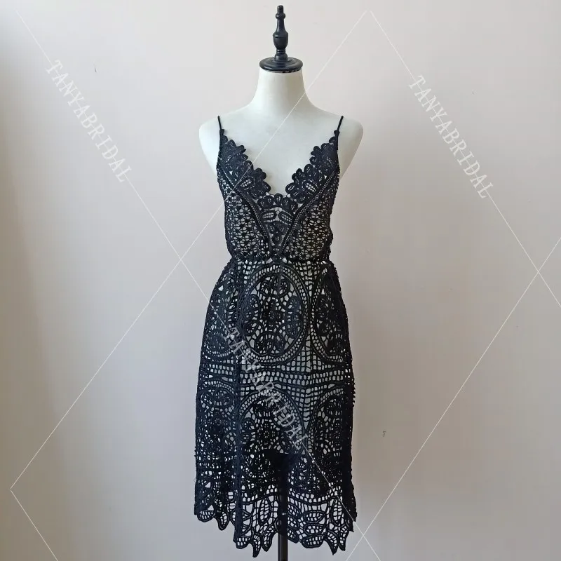 Коктейльные платья robe de Soiree цвета слоновой кости с кружевами, новая мода, v-образный вырез, длина по колено, сексуальные вечерние платья для девушек