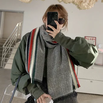 

Korean Fashion Winter Scarfs For Ladies Color matching Stripe Pashmina Cashmere Scarf Women Long Scarves and Shawl Wrap MY1992