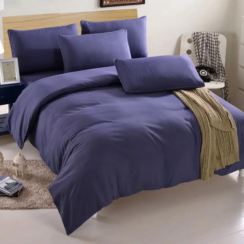

56 Bedding Set Solid Bed Covers Single Double Twin Full Queen King Size 3/4pcs with Flat Sheet & Pillowcase