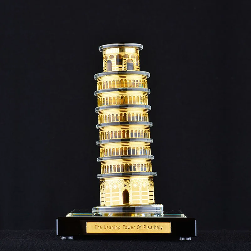  Leaning Tower of Pisa famous Building Crystal inlaid with gold Assembling Souvenirs Tower structure