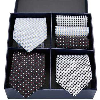 

2020 mens fashion 3pcs tie set silk neckties dot ties for men tie handkerchief gifts box packing men's clothing accessories