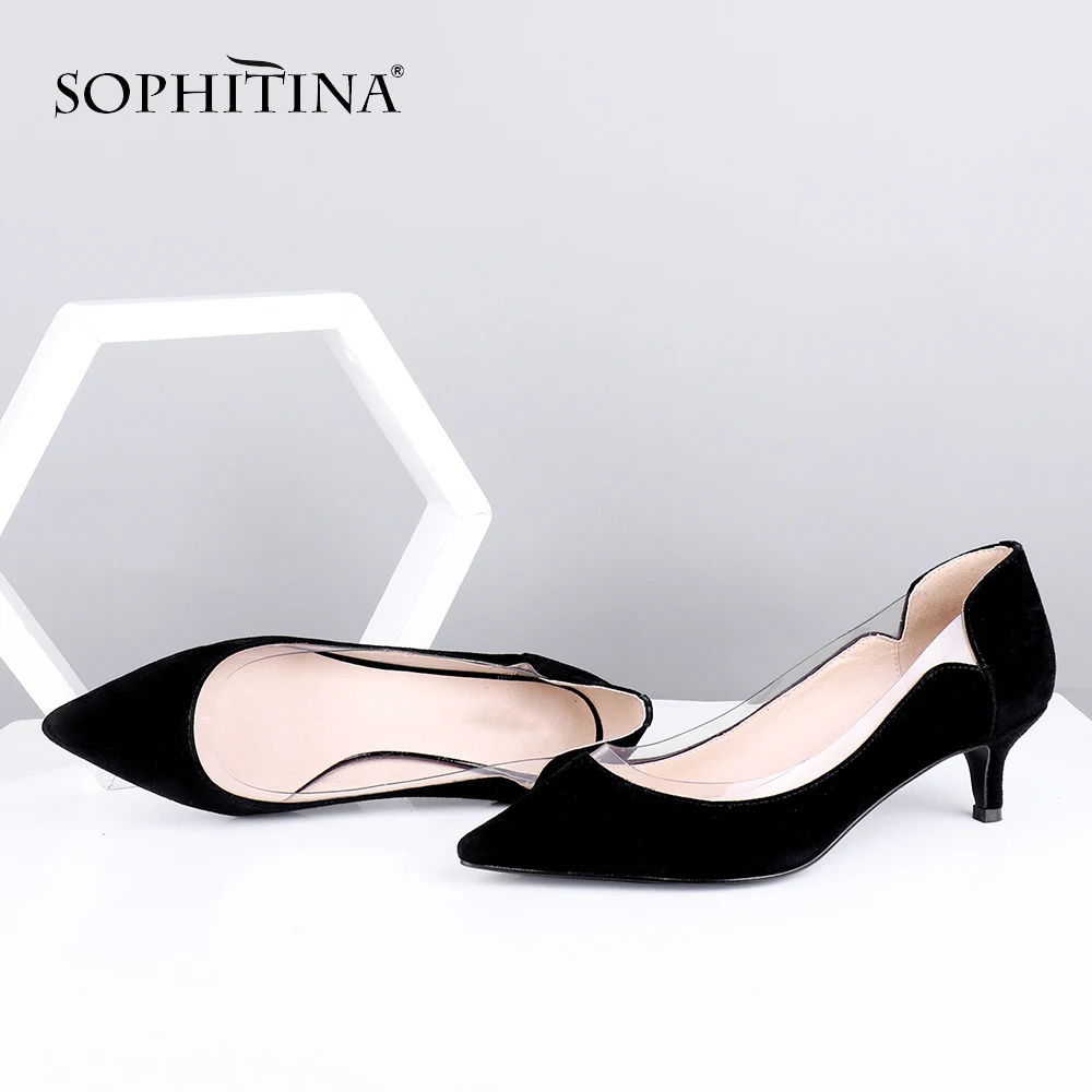 

SOPHITINA Office Women Pumps Pointed Toe Thin Heels High Slip-On Shallow Shoes High Quality Kid Suede Casual Fashion Pumps SC360