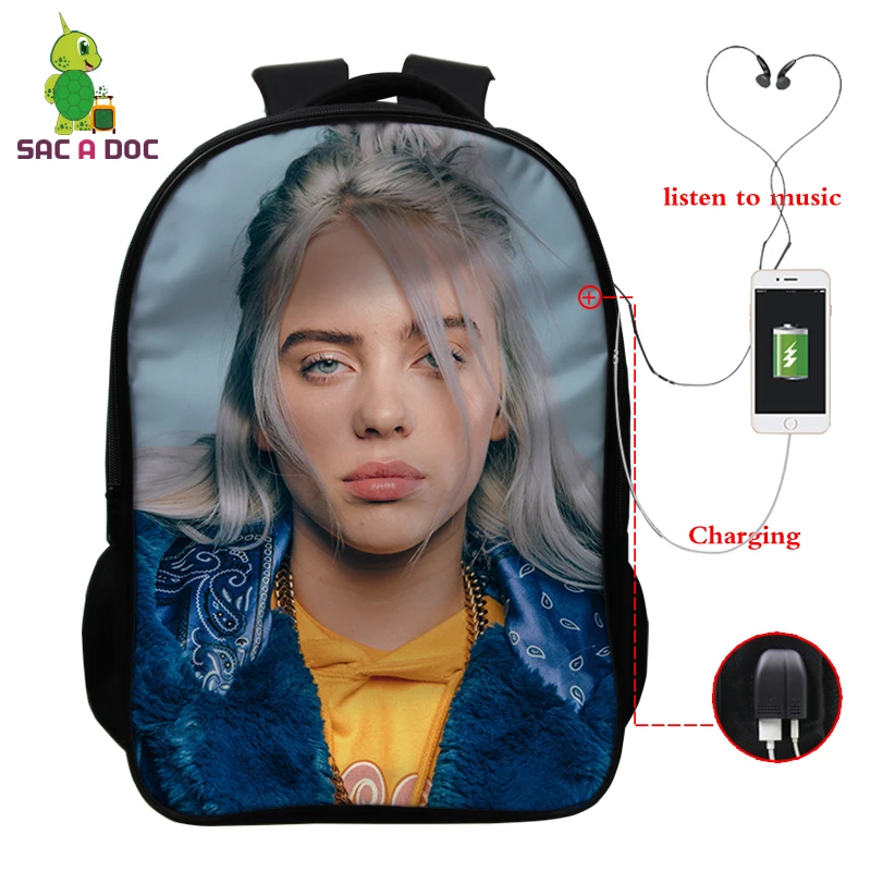 Billie Eilish рюкзак, школьные сумки, 16 дюймов, Детские рюкзаки, детский рюкзак для девочек, рюкзак для путешествий, рюкзак с USB зарядкой - Цвет: Телесный