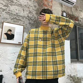 

Spring Plaid Hoodie Men's Fashion Retro Casual Stand Collar Hoodies Men Streetwear Wild Hip-hop Loose Pullover Sweatshirt Mens