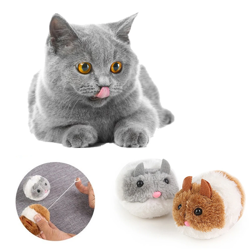 1pc Cat Toy Plush Fur Shake Vibrating Pull String Mouse Pet Kitten