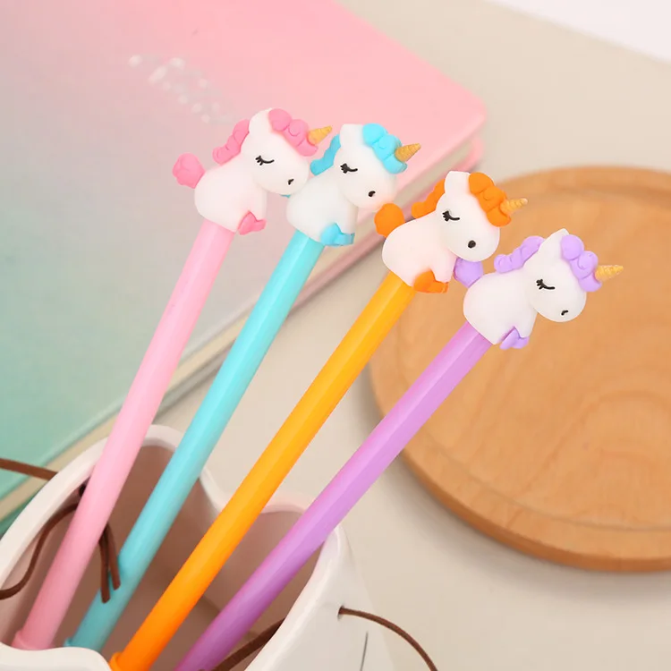 

24 pcs Creative stereo silicone candy color unicorn gel pen Cute student cartoon pony office supplies pen stationery