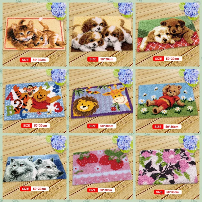 

Rectangle Latch Hook Cushion Animals Carpet Embroidery Needlework Crochet Pillow Accessories DIY Latch Hook Rug Kit Cross Stitch