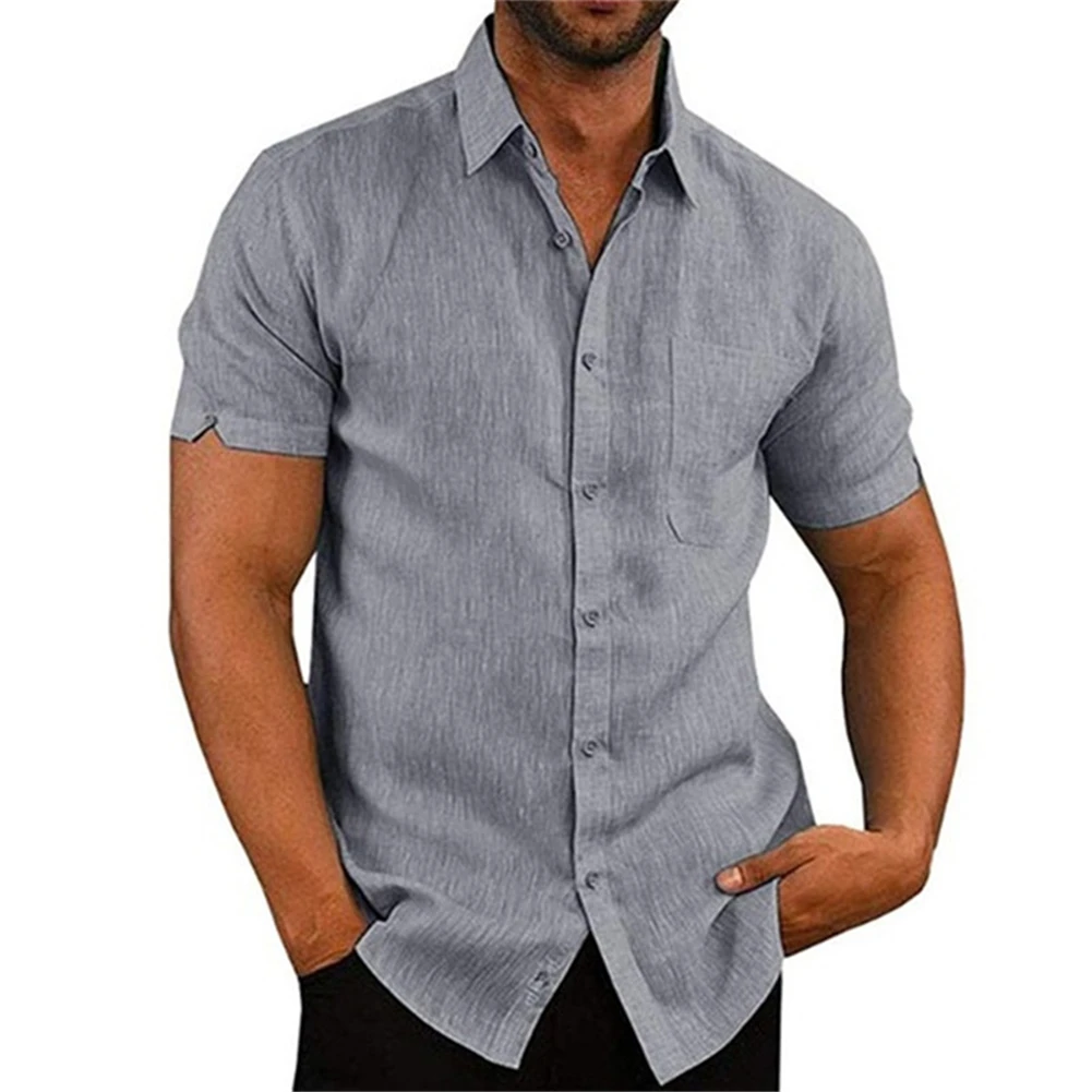 Hirigin Mens Blouse Short Sleeve Baggy Button Summer Solid Comfortable Casual Loose Holiday Shirts Tee Tops men casual shirt