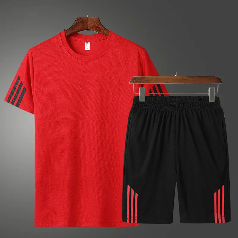 Новые мужские комплекты осенний спортивный костюм Мужская спортивная одежда комплект из 2 предметов спортивный костюм куртка+ штаны мужская одежда плюс размер 5XL дропшиппинг - Цвет: red shorts