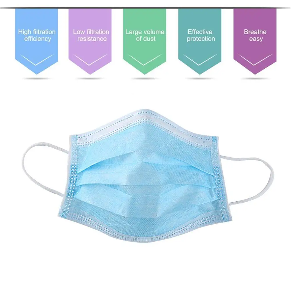 

10pcs/50pcs Anti-dust Safe Breathable Mouth Mask Disposable Ear loop Face Hypoallergenic Anti PM2.5 Anti Influenza Blue Masks