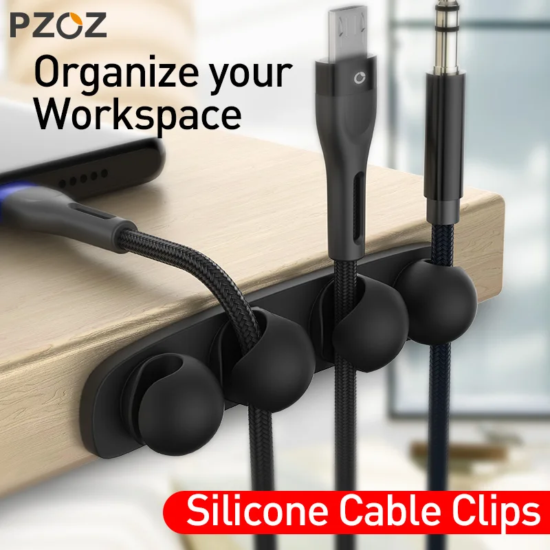 

PZOZ Cable Organizer Silicone USB Cable Winder For Mouse Headphone Wire Earphone Desktop Tidy Flexible Management Clips Holder