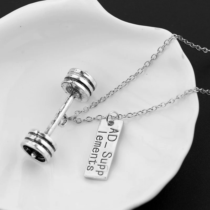 Fitness Muscle Man Weight lifting Necklace Design Gym Barbell Dumbbells Kettlebell Pendant Necklaces For Women Men Jewelry Gif | Украшения