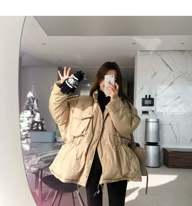 parka jacket women Korea Women Winter Thick Solid Cotton Parka Drawstring Slim Waist Overcoat Oversize Coat Jacket Zipper Outerwear with Pocket women's down coats & jackets