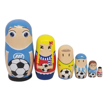 

6Pcs/Set Russian Doll Wooden Soccer Players Nesting Doll Matryoshka Figurines Kids Toy Handmade Crafts desktop Decor
