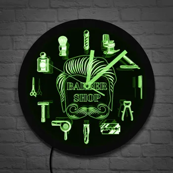 

Barber Shop LED Business Sign Hairstylist Haircut Tools LED Neon Wall Hanging Clock Modern Wall Watch with LED illumination
