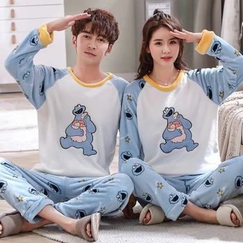 

Winter Pajamas Flannel Thickened Couples Cartoon Bear Casual Long-sleeved coral Fleece Pyjamas Men Home Plus Size Pijama Mujer
