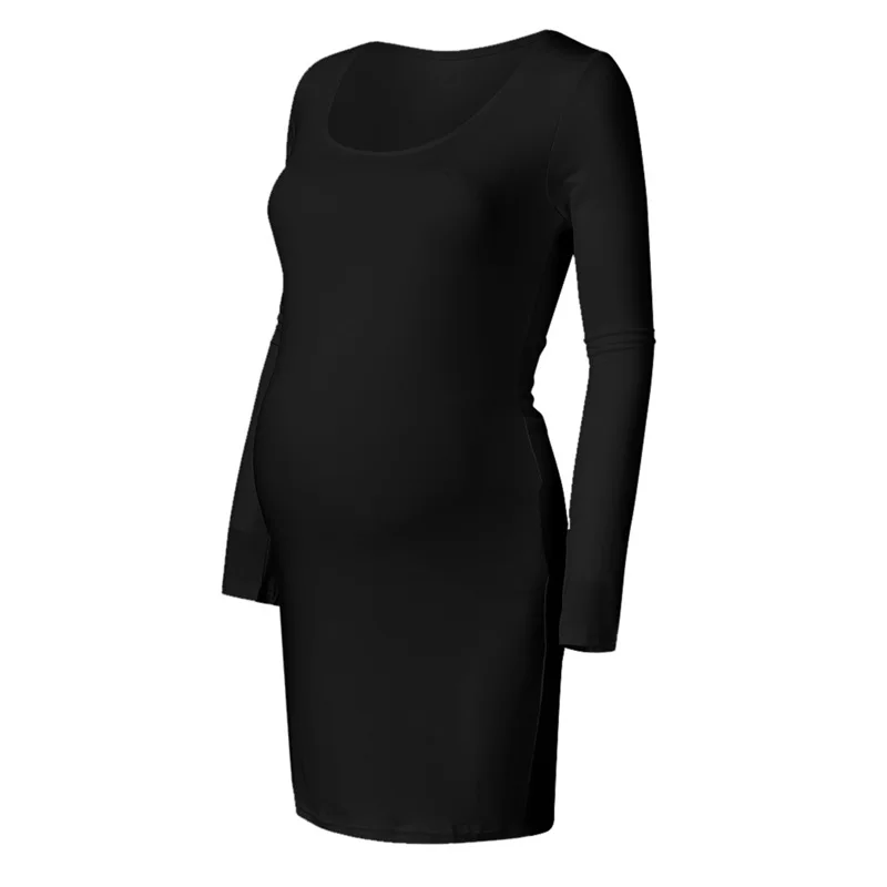 Autumn maternity dresses Women's dress clothing for pregnant women Long sleeved round collar dress for pregnant women Silk dress