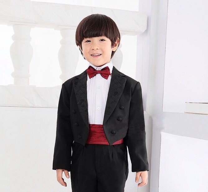 Classic Boy Tuxedo/wedding Party Baby Boy Suit/special Red Bowtie Baby Boys 5-piece Suit Set 3329 - Children's Sets