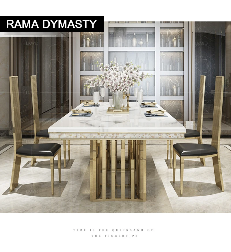 Marble Dining Table Rama Dymasty stainless steel Dining Room Home Furniture modern marble dining table rectangle table