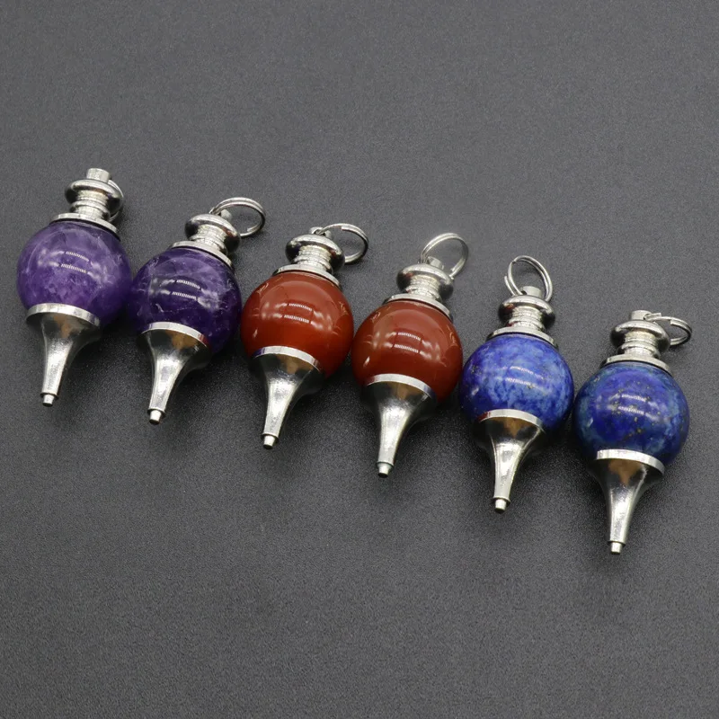 1pc Natural Stone Crystal Red Agate Lapis Lazuli  Amethyst Circular Cone Charm Fortune-telling Pendulum Dowsing Divination